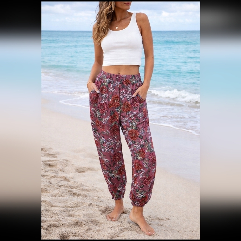 Beach Riot Colorful Floral Jogger Pants Boho Loungewear with Pockets S - Picture 1 of 7